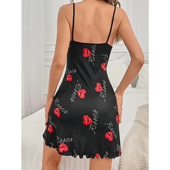 Sexy Sleepwear Dress Pajamas Nightwear Lingerie PJ's Black Hearts Women's - Picture 5 of 5